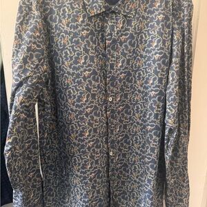 Bugatchi Navy and Red Floral Button Down Shirt